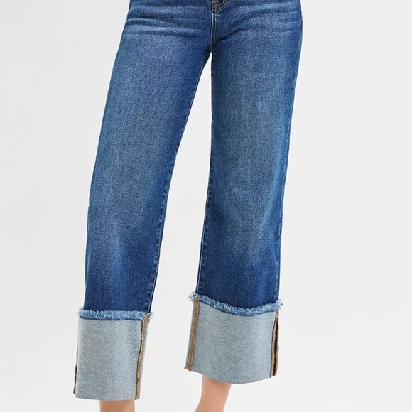 RISEN Full Size Mid Rise Crop Wide Wide Cuffed Jeans Plus Size - Picture 2 of 7